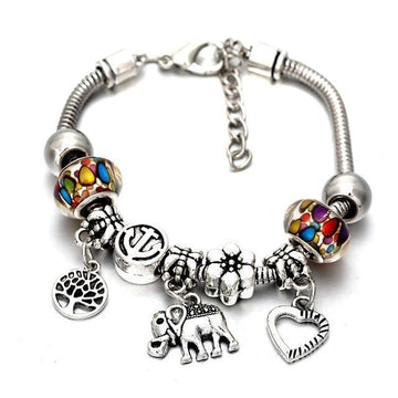 New Tree Of Life Lobster Buckle Snake Chain Beaded Bangles - The Jewellery Supermarket